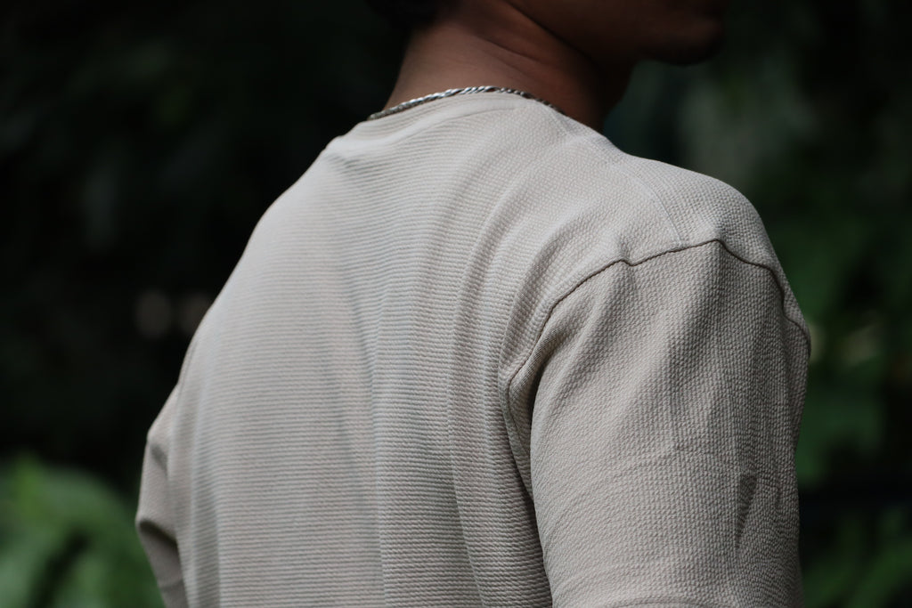 Men’s Oversized Heavyweight Popcorn Texture T-Shirt – Sand Beige