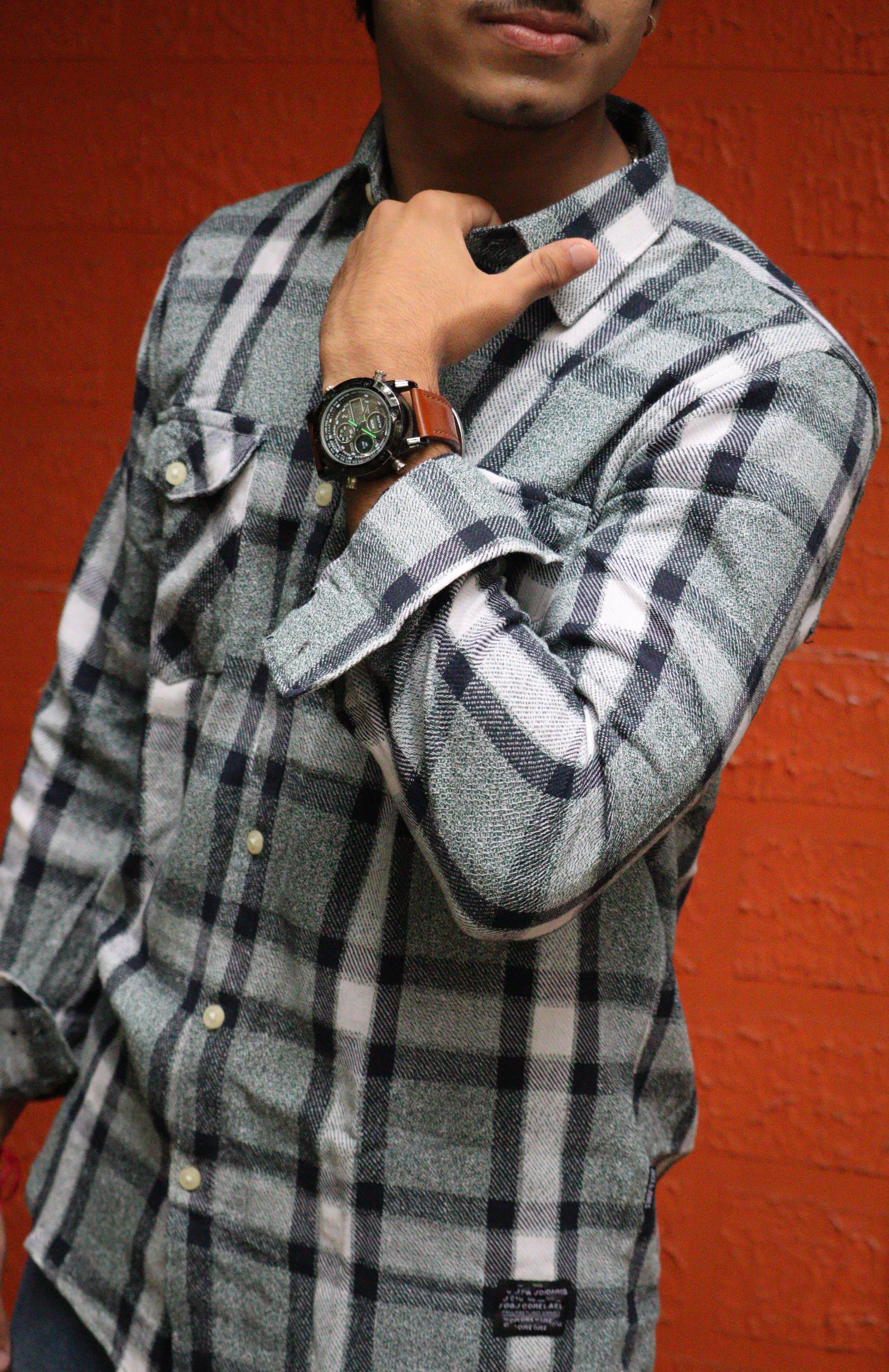 Men’s Green & Navy Checked Flannel Shirt – Casual Long Sleeve Button-Down